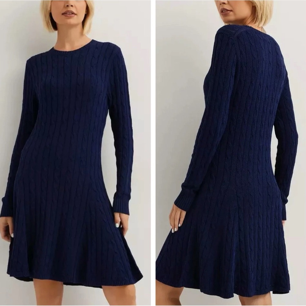 Polo Ralph Lauren Cable-Knit Sweater Dress Hunter Navy Blue XXL Tall NWT Preppy